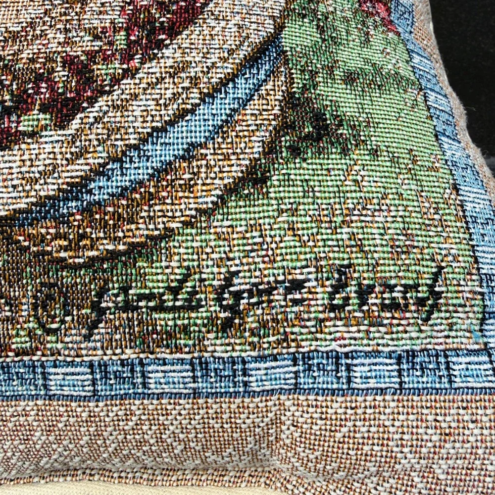Sandi Gore Evans Vintage Throw Pillow Bunny Garden Tapestry Cottagecore Decor
